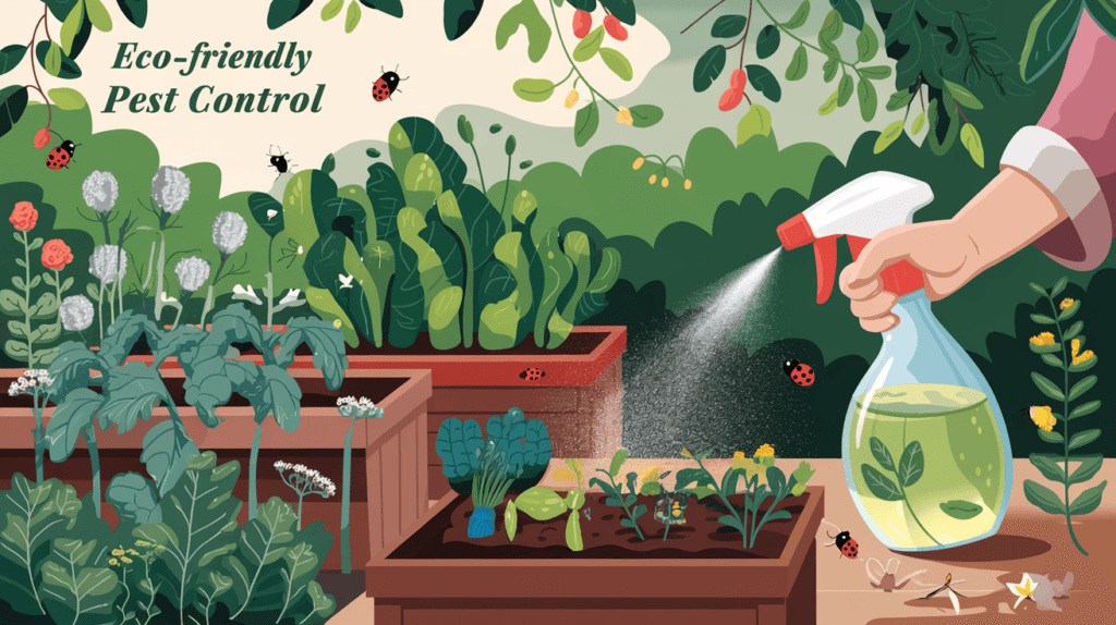 a person spraying plants in a garden